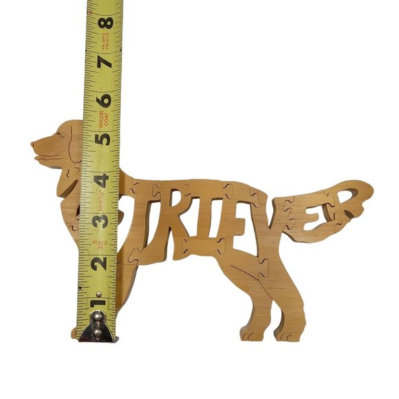 Retriever Dog Wooden Scroll Jigsaw Puzzle Figurine Art Wood USA Signed By Maker - Picture 4 of 5